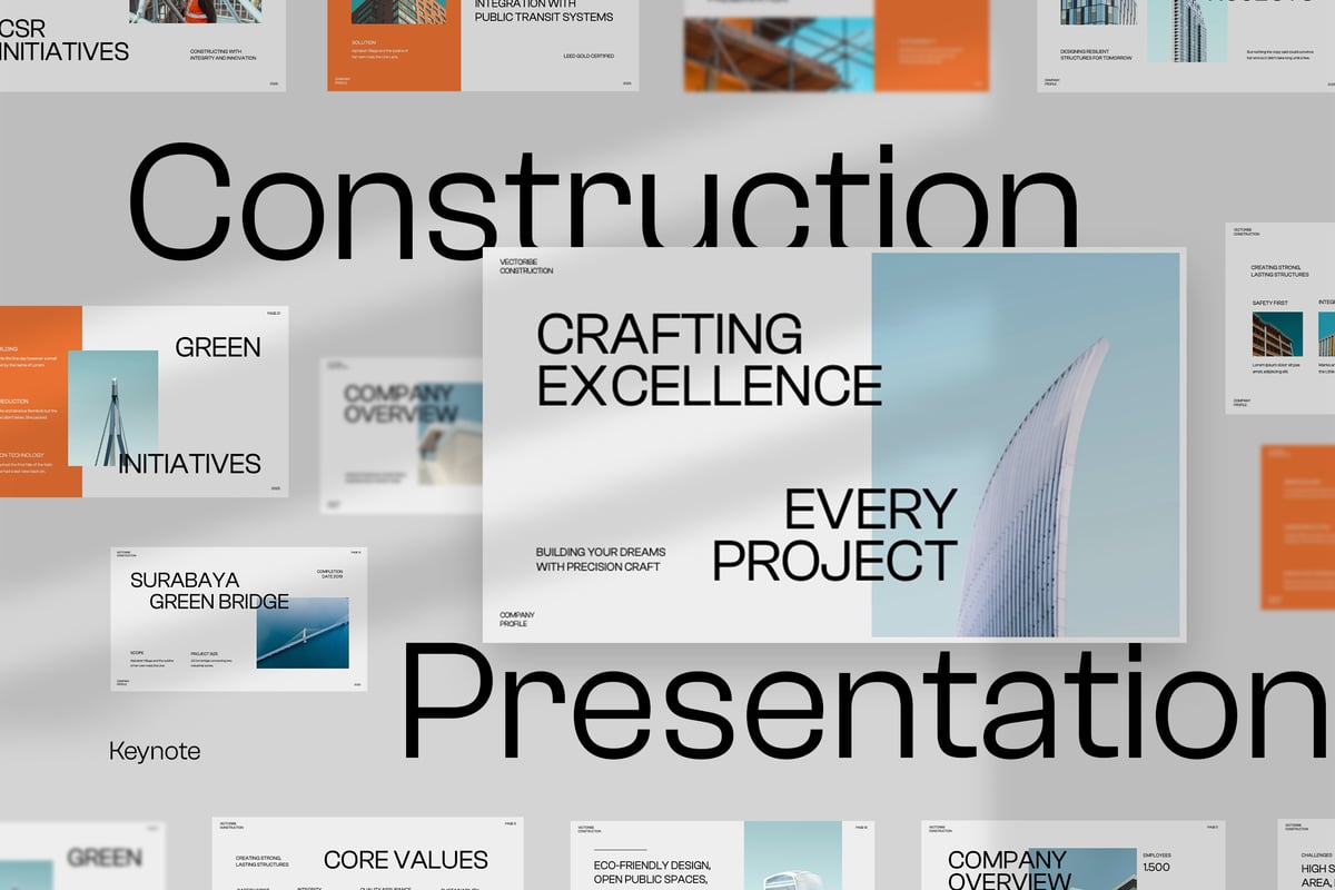 建筑公司简介Keynote幻灯片创意模板 Construction Company Profile Keynote