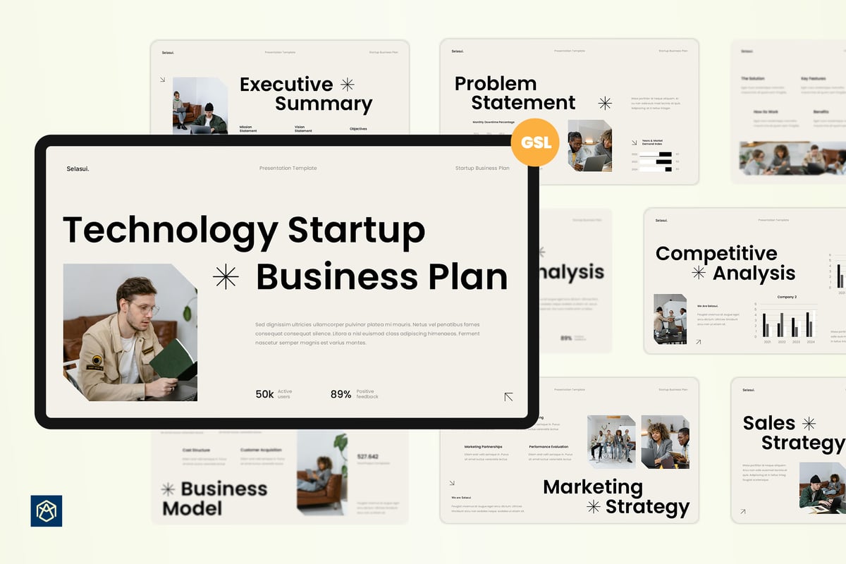 现代创业商业计划谷歌幻灯片模板下载 White Black Modern Startup Business Plan 003