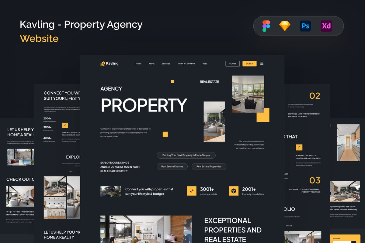 房地产代理网站页面UI设计模板 Kavling - Property Agency Website