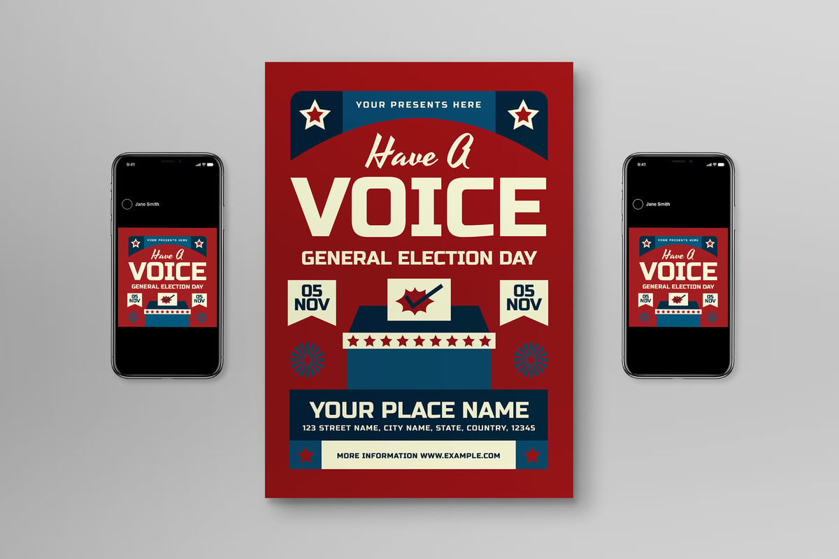 红色复古选举日传单海报 Red Retro Election Day Flyer