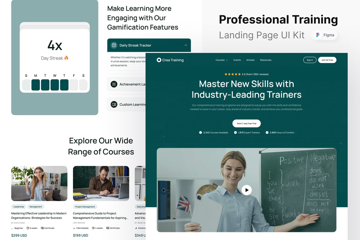 专业培训网站登陆页面UI设计模板 Crea Training - Professional Training Landing Page