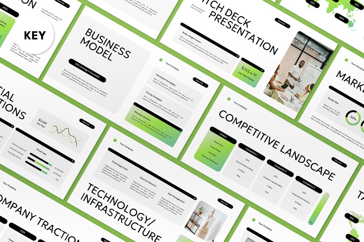 现代公司宣传演讲稿 keynote幻灯片模板 Green Black Gradient Company Pitch Deck Keynote