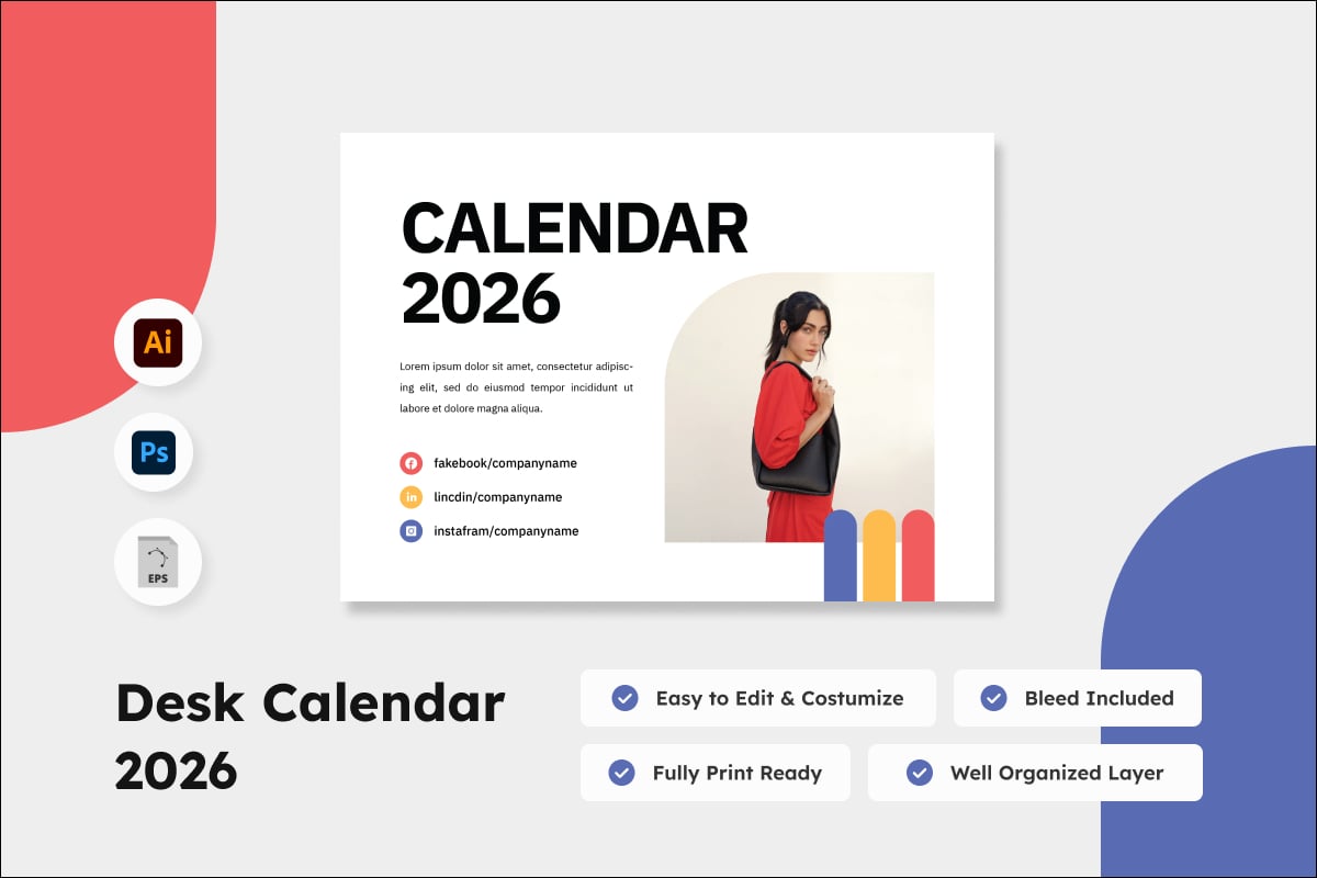 台历2026年设计模板 Desk Calendar 2026 Design V1