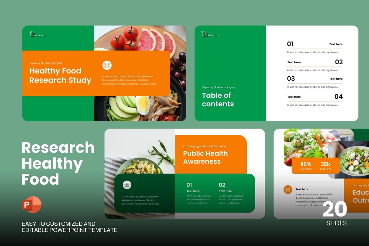 健康食品研究PPT模板下载 Research Healthy Food - Powerpoint Template