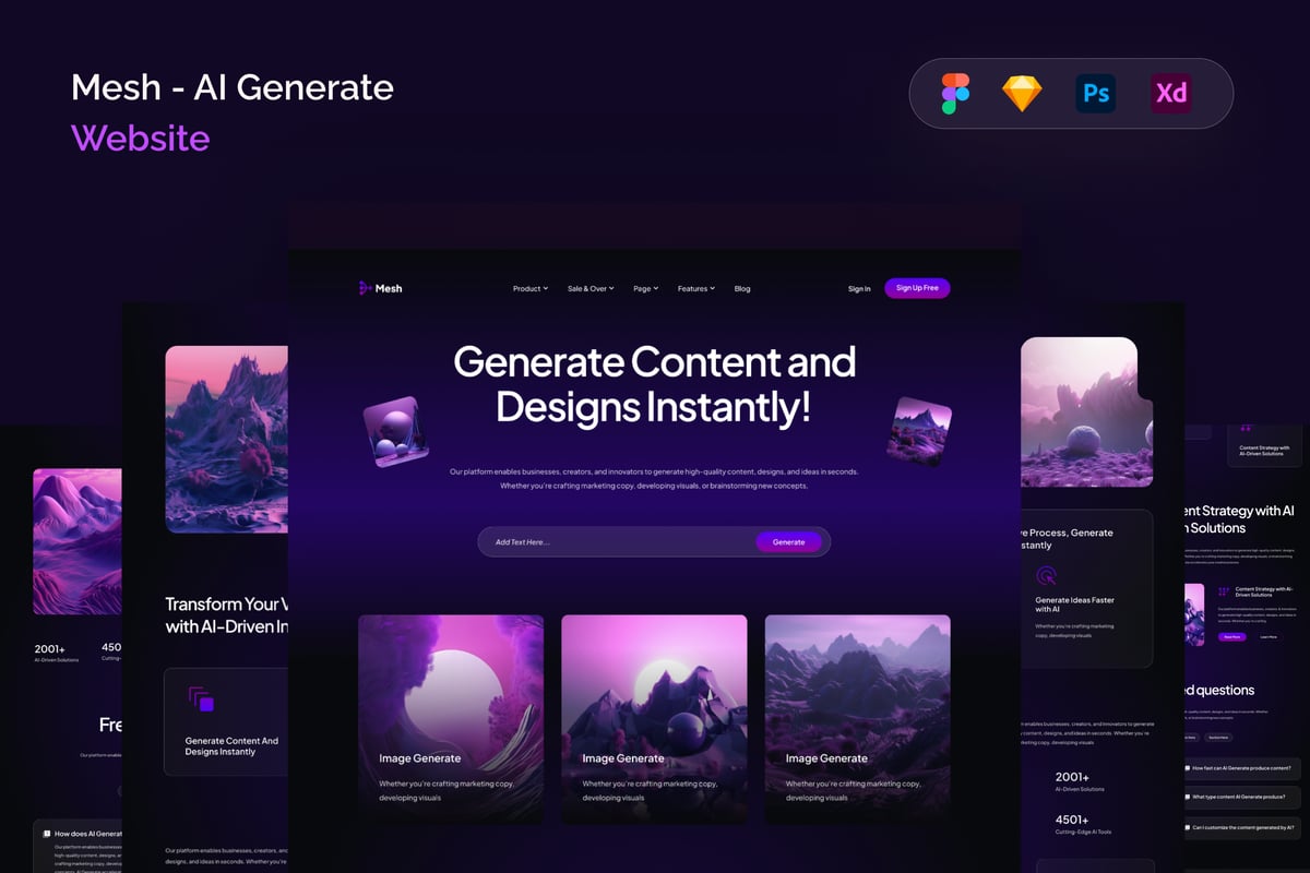 AI 生成网站UI设计模板 Mesh - AI Generate Website