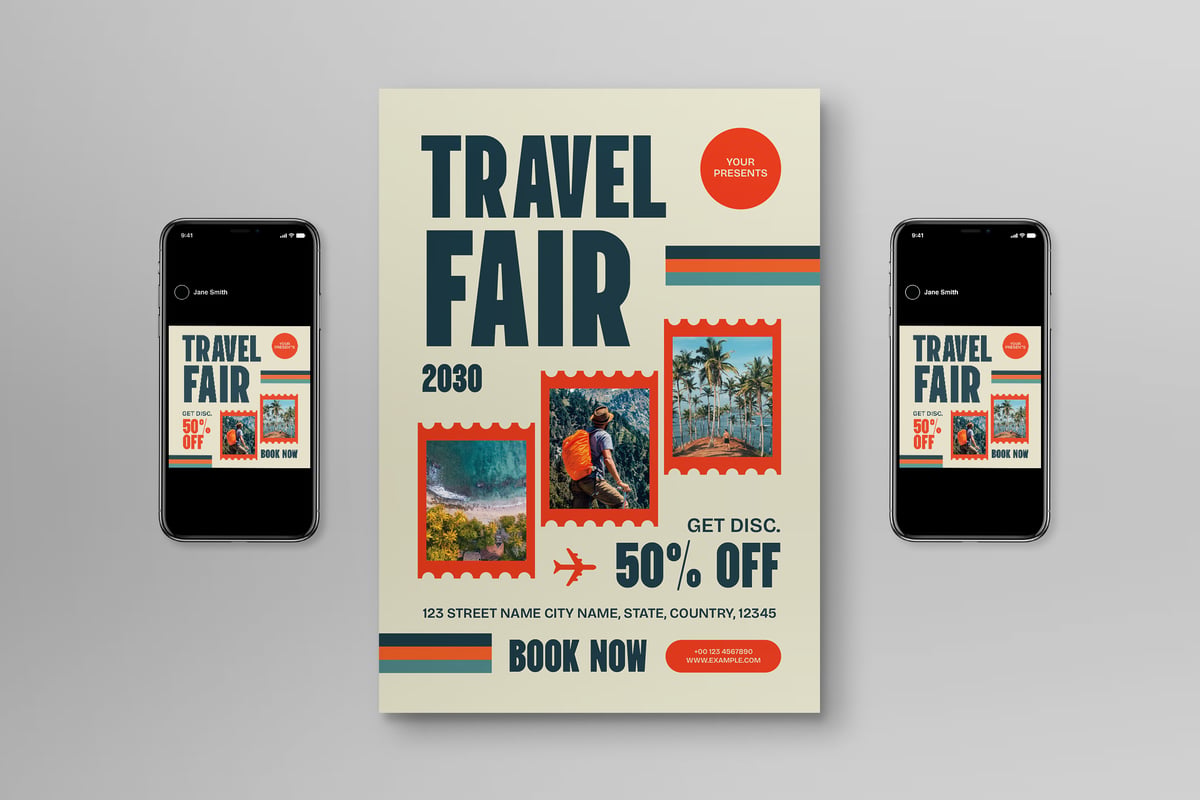 白色复古旅行博览会传单海报 White Retro Travel Fair Flyer