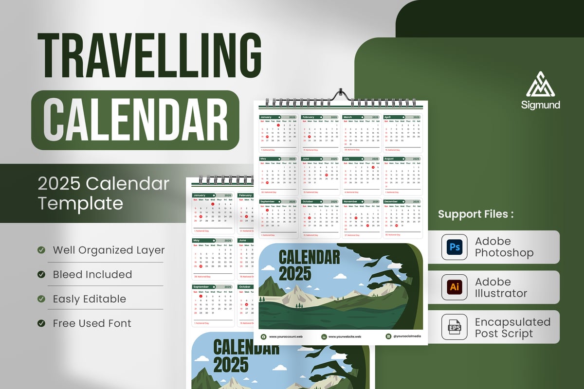 旅行视图日历设计模板 Travelling View Calendar