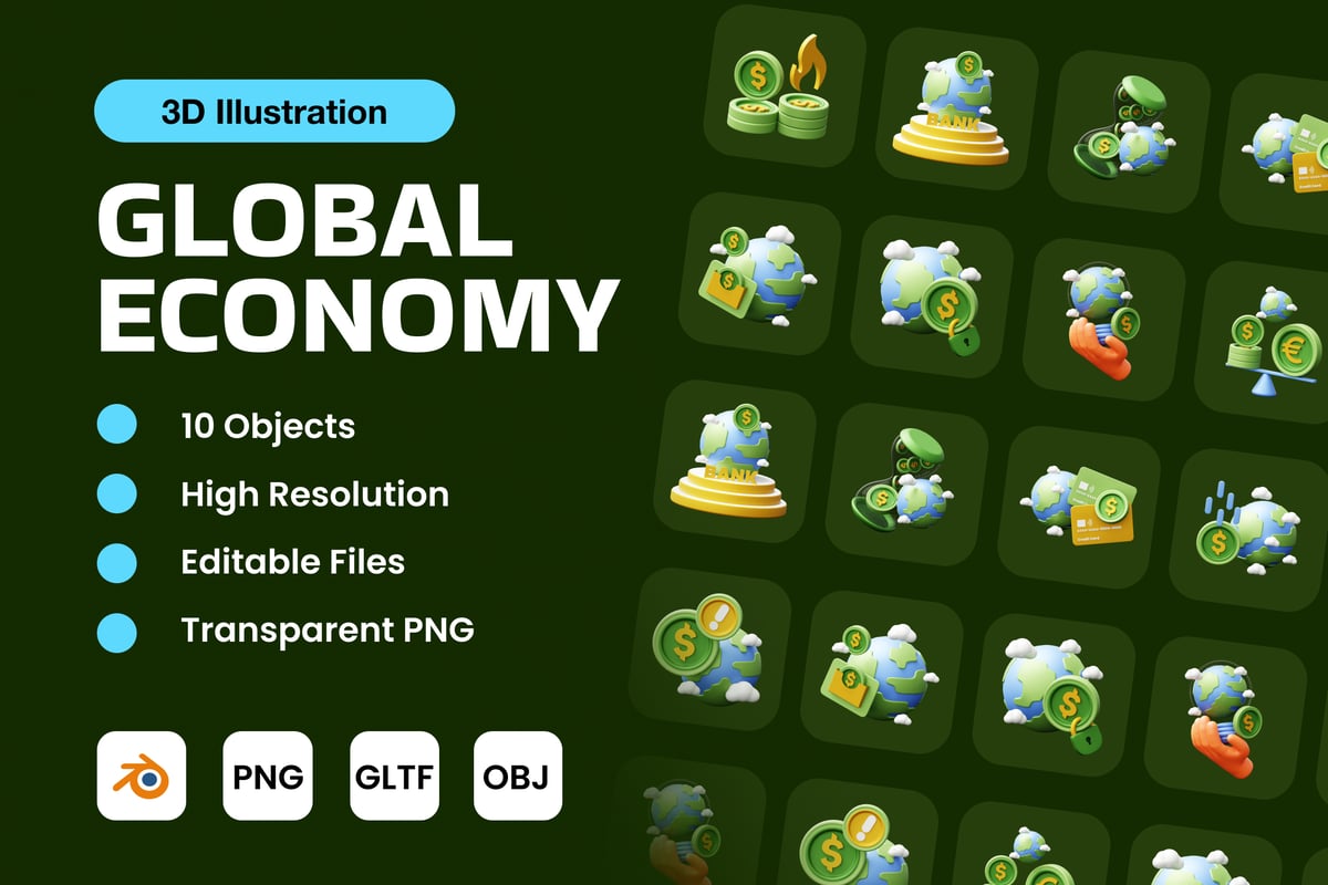 全球经济3D插画 Global Economy 3D Illustration