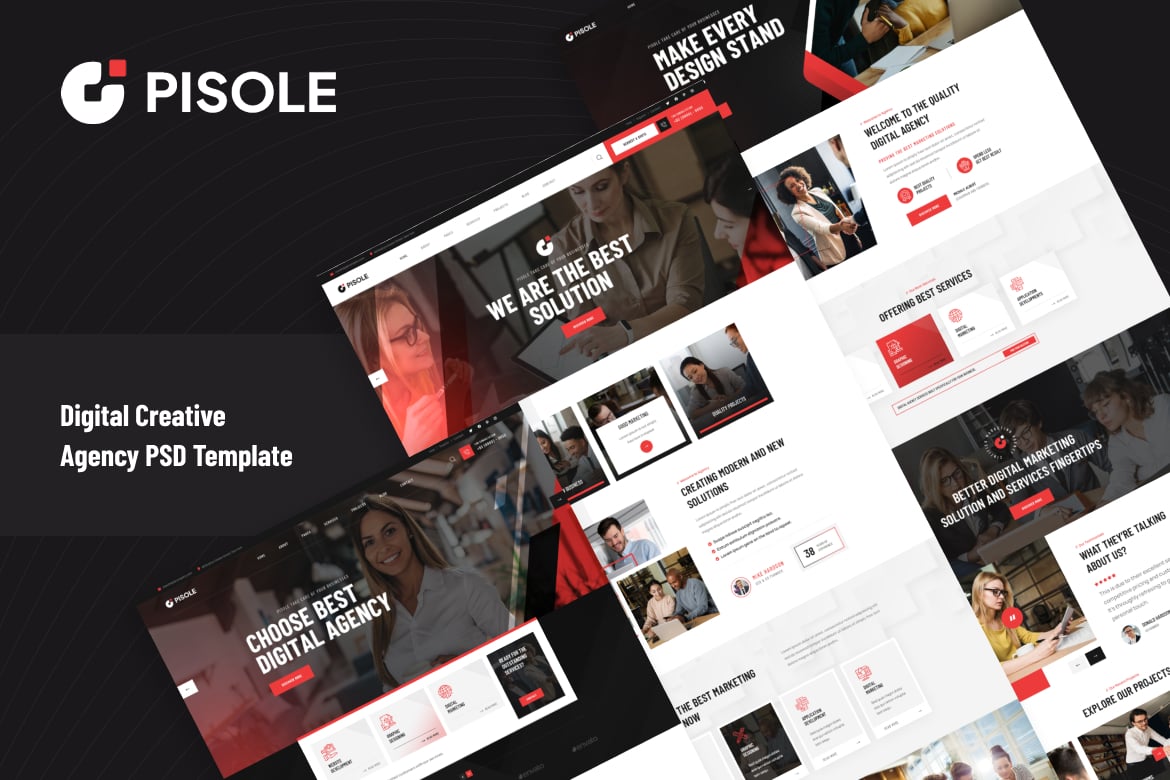 数字机构网站UI设计PSD模板 Pisole - Digital Agency PSD Template