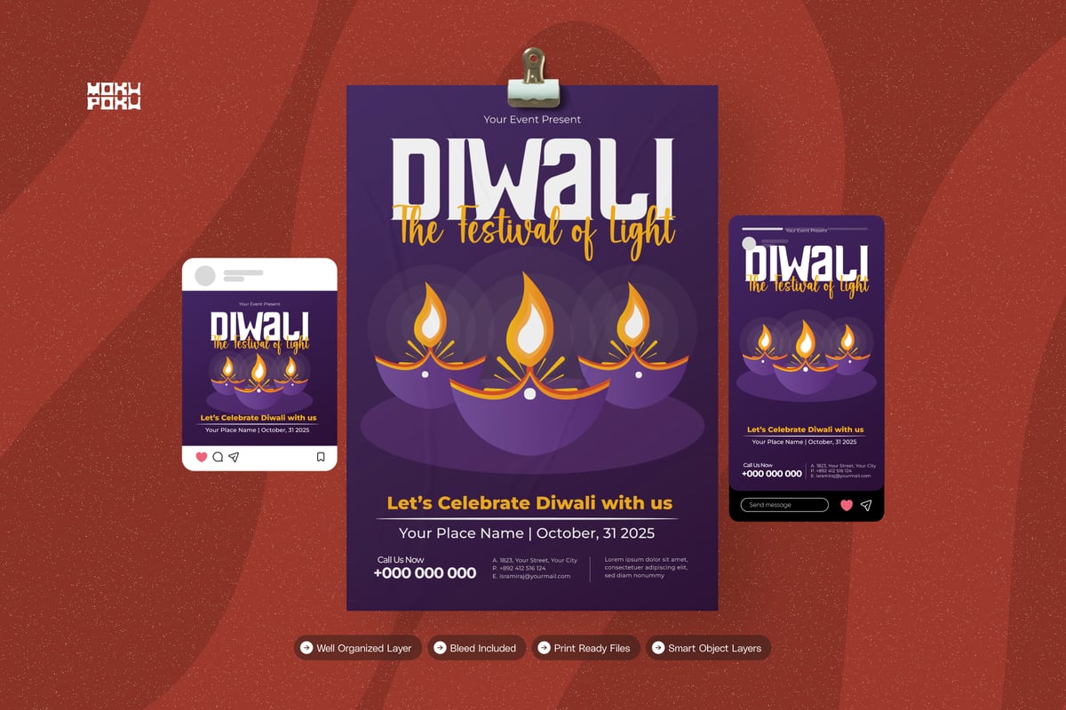 排灯节之光海报传单套装 Light of Diwali - Flyer Set