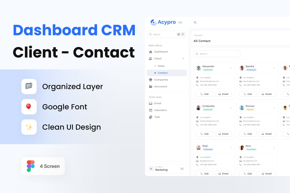 Dashboard CRM 客户端 – 联系方式