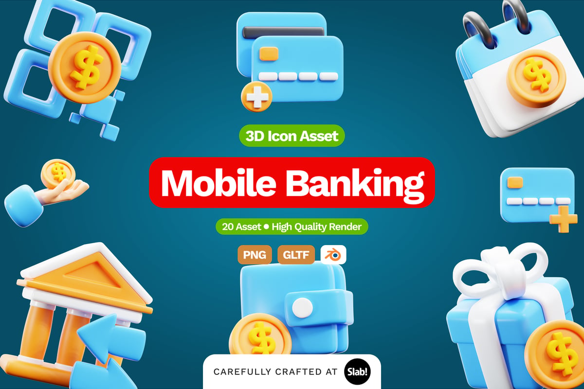 3D手机银行插画 3D Mobile Banking Illustration