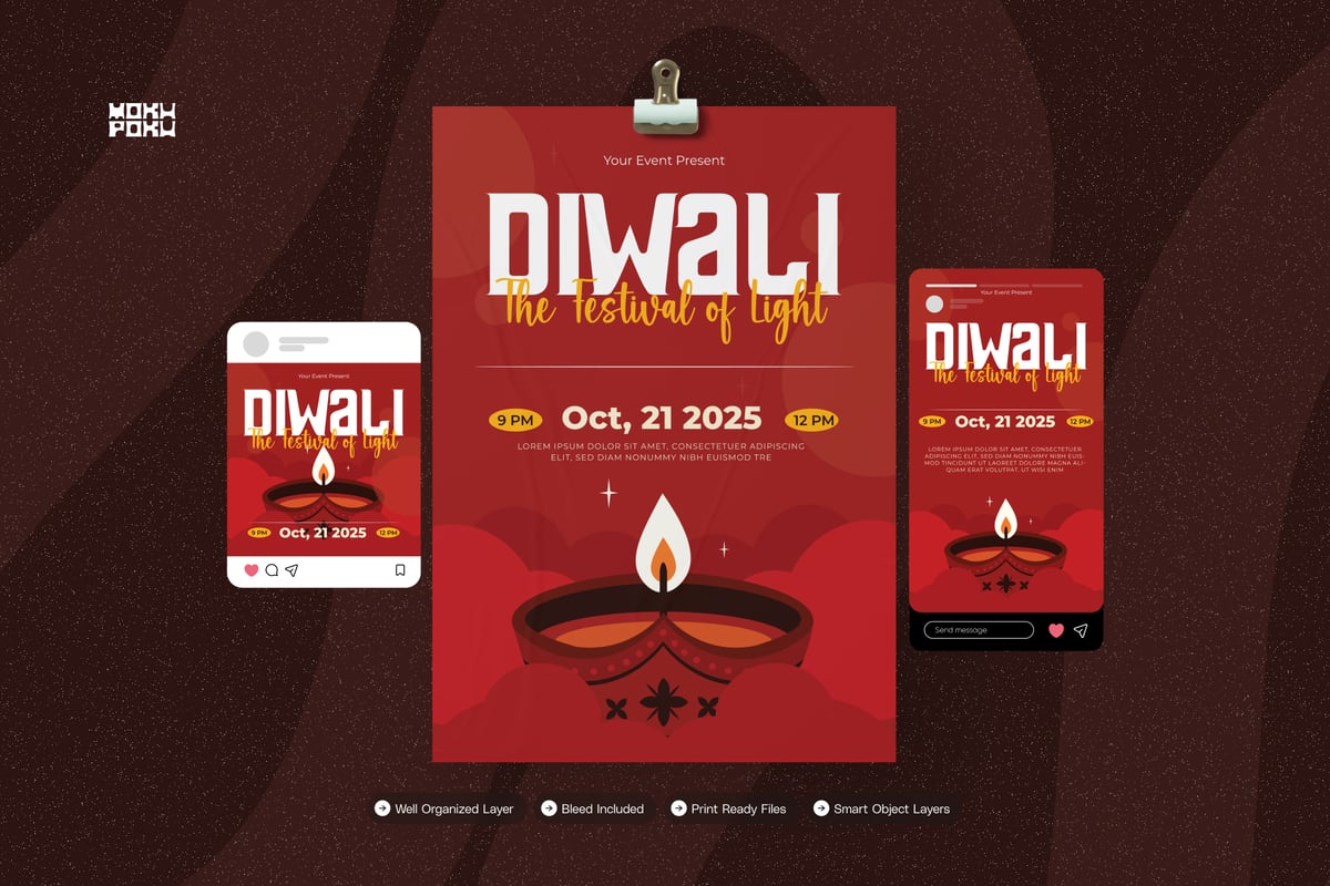 排灯节活动海报传单套装 Light of Diwali - Flyer Set
