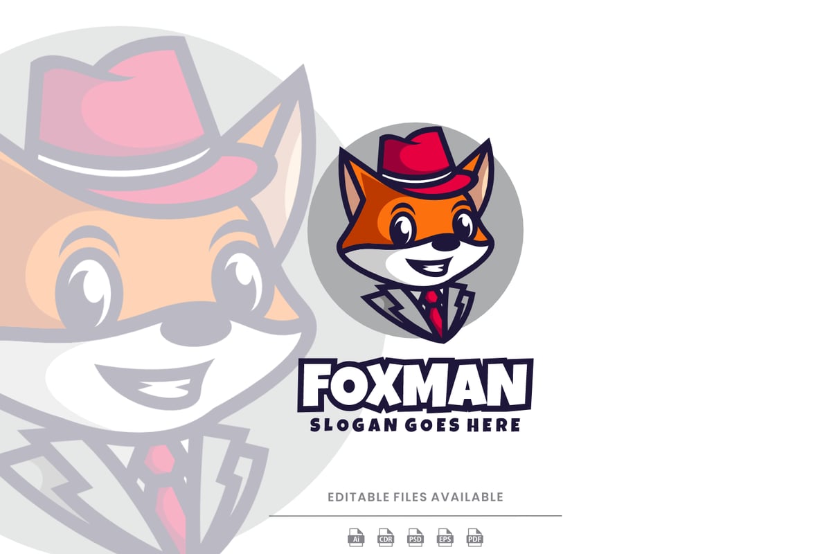 狐狸角色吉祥物卡通标志Logo设计模板 Fox Man Mascot Cartoon Logo