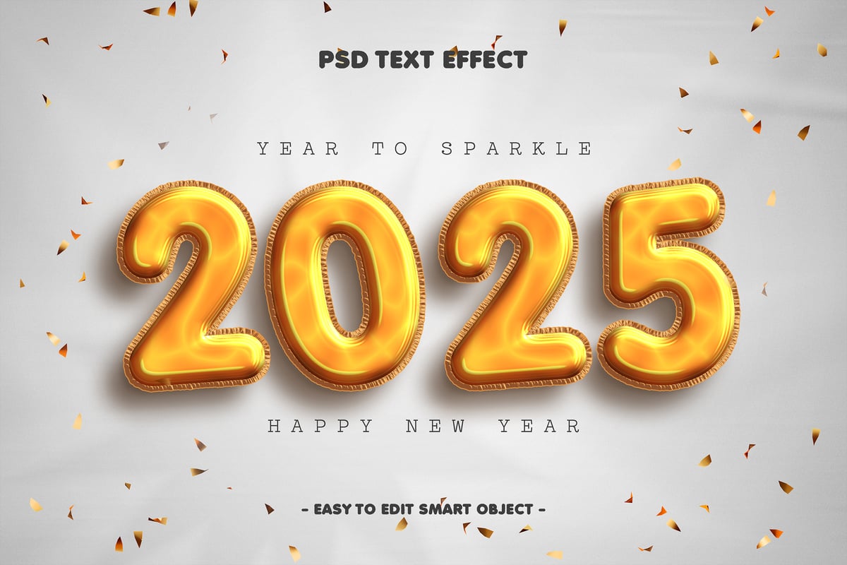 2025年新年金色气球样式文字效果 (PSD)