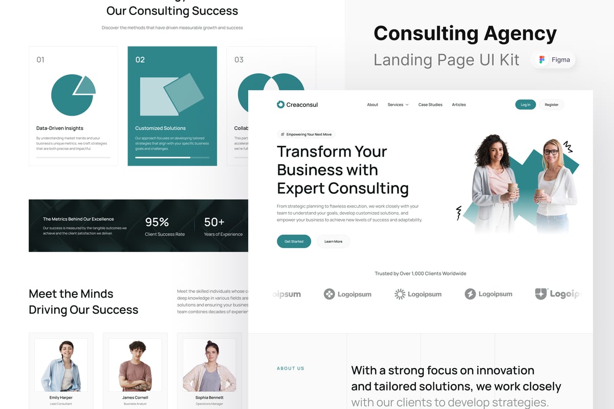 咨询机构网站登陆页面UI设计模板 Creaconsul - Consulting Agency Landing Page