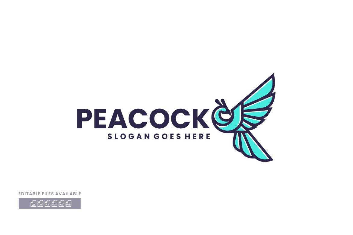 孔雀简单吉祥物标志Logo设计模板 Peacock Simple Mascot Logo