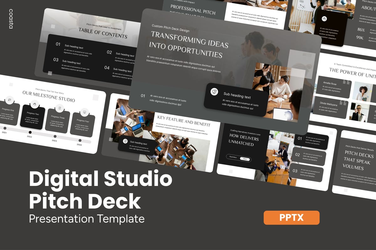 数字工作室宣传材料Google幻灯片设计模板 Digital Studio Pitch Deck - Google Slides Template