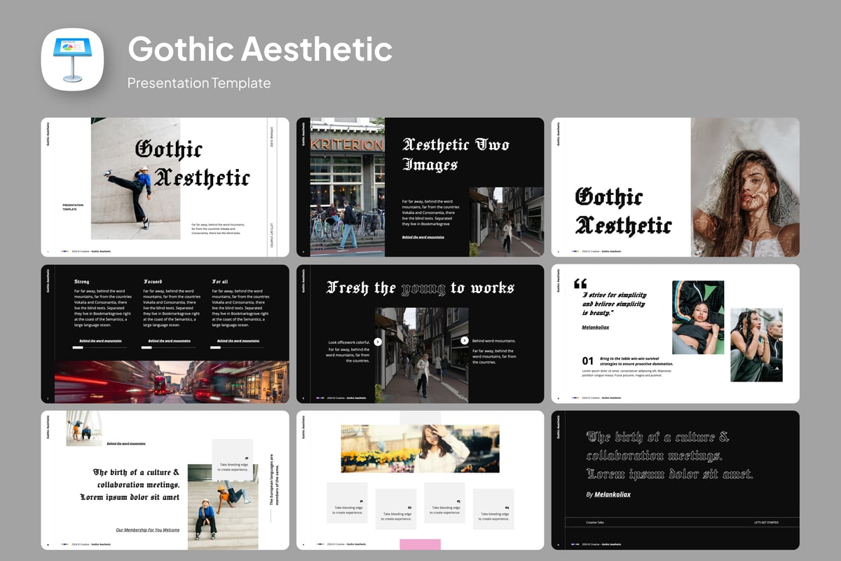 哥特式美学基调Keynote幻灯片演示文稿模板 Gothic aesthetic Keynote