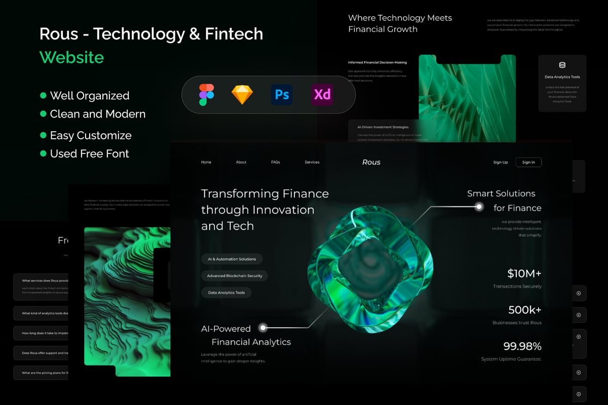 技术和金融科技网站UI设计模板 Rous - Technology And Fintech Website