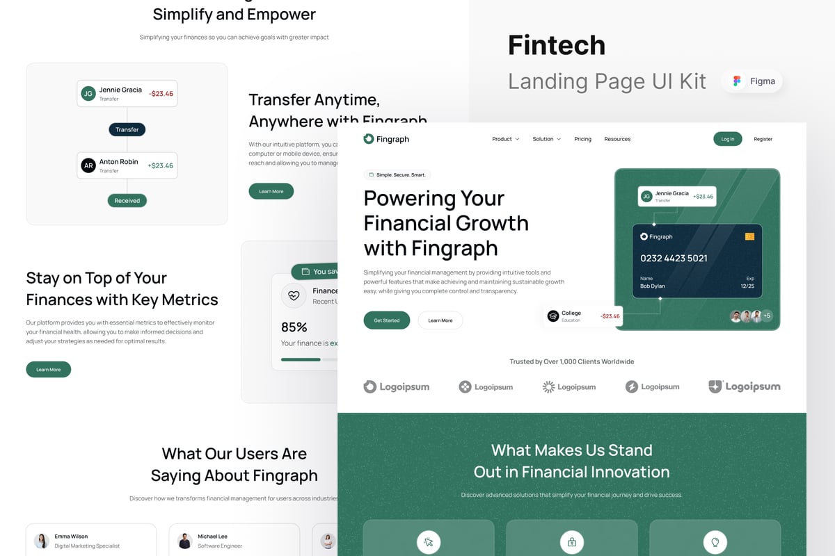 金融科技网站登陆页面UI设计模板 Fingraph - Fintech Landing Page