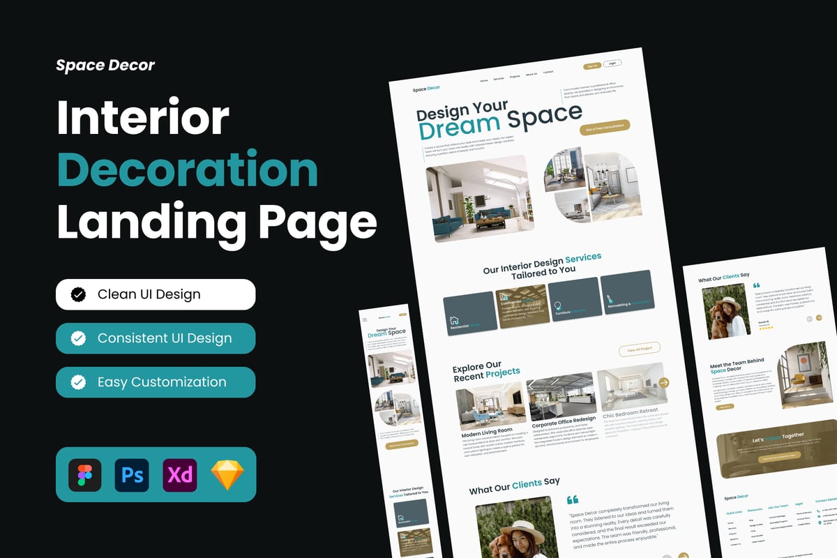 室内装饰登陆页面网站设计模板 Space Decor - Interior Decoration Landing Page