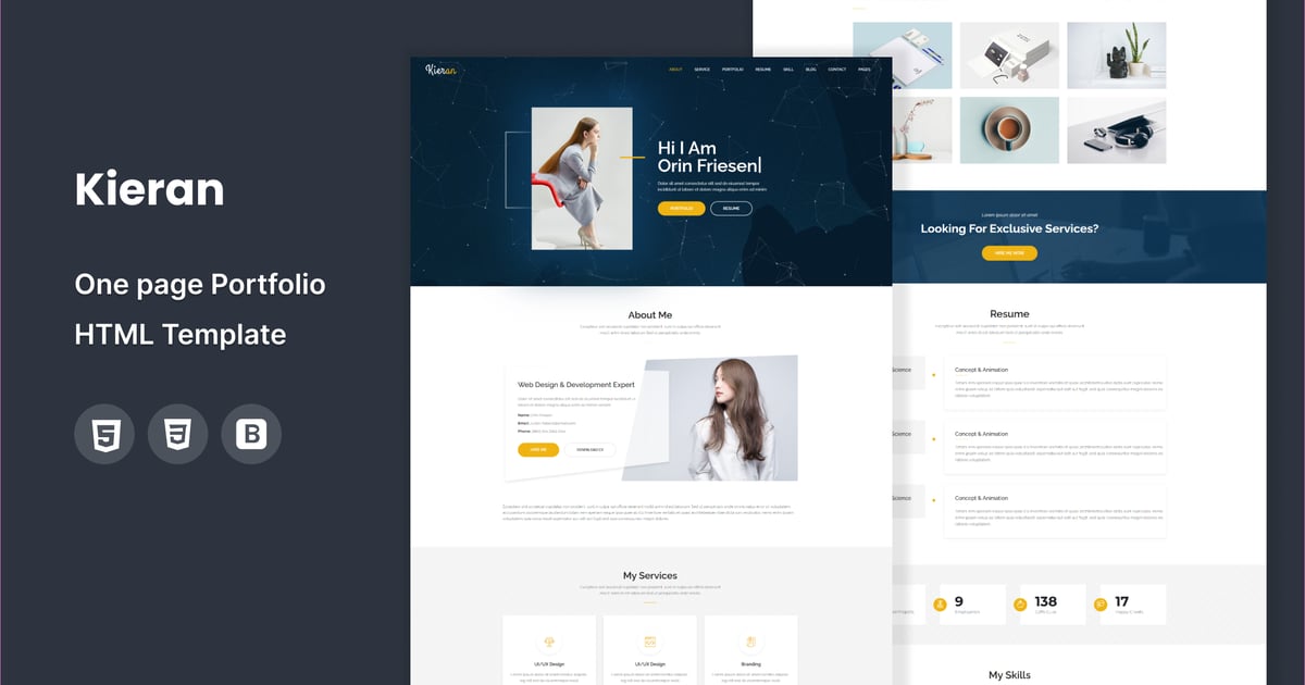 Kieran – 单页作品集 HTML 模板