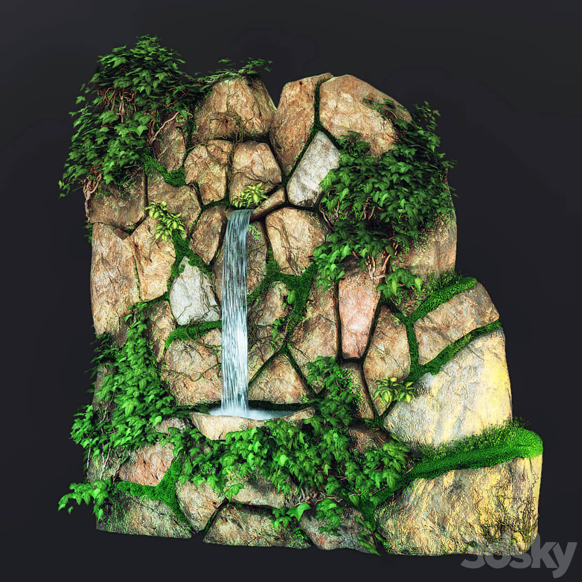 包含绿植和瀑布的岩石 花园景观3D模型（FBX,MAX）