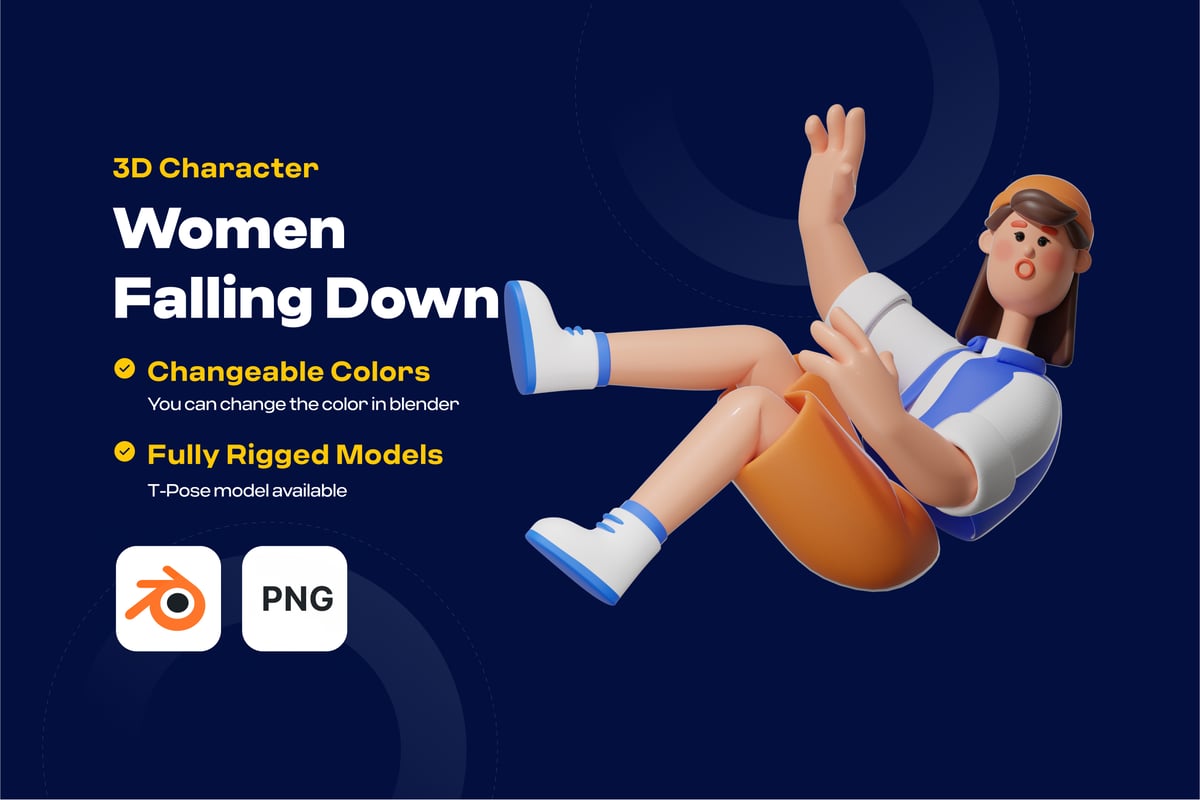 女性摔倒3D角色插画 Women Falling Down 3D character