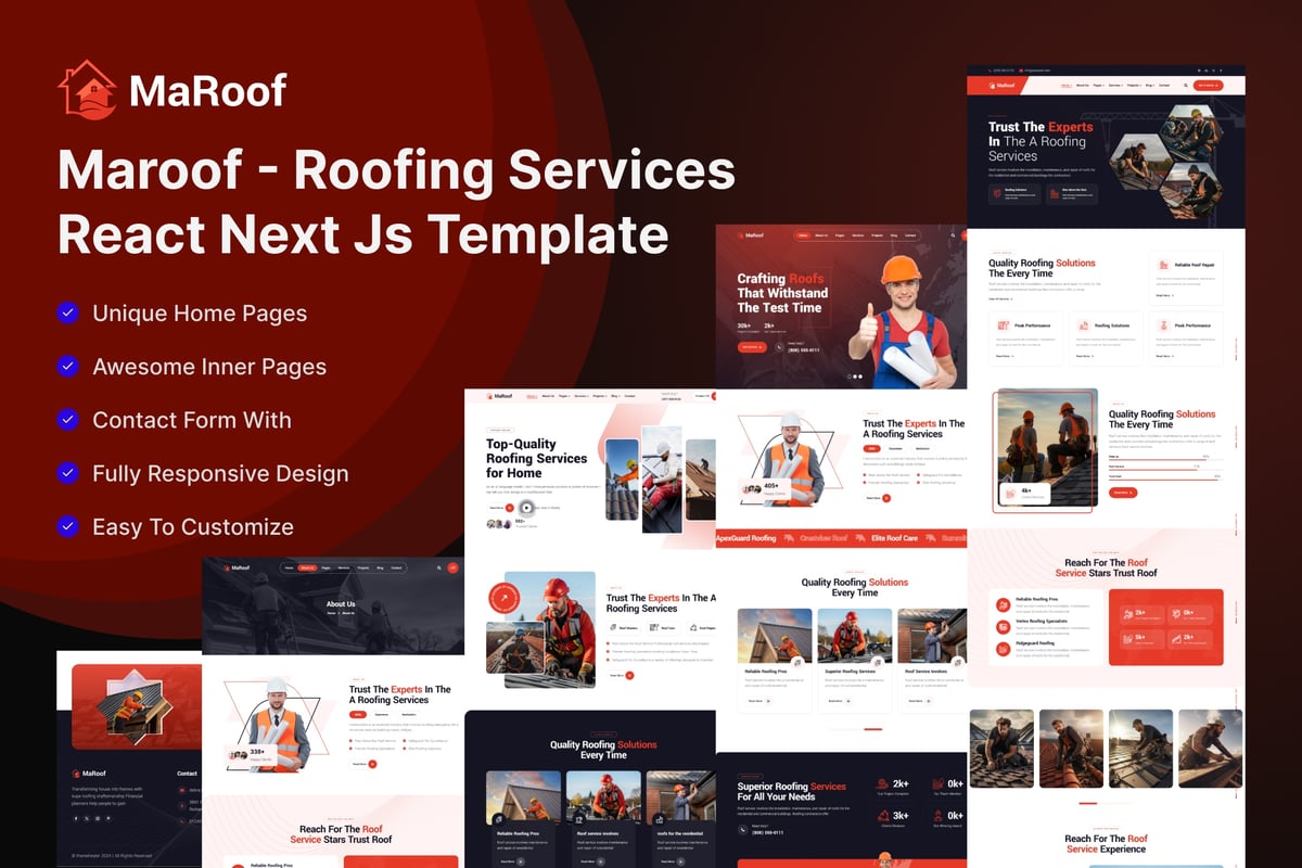 Maroof – 屋顶服务 React Next Js 模板