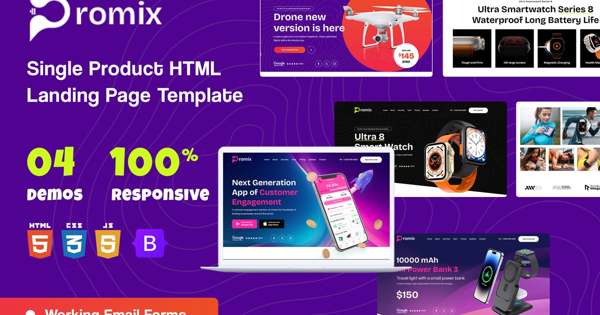 Promix – 单一产品 HTML 登陆页面模板
