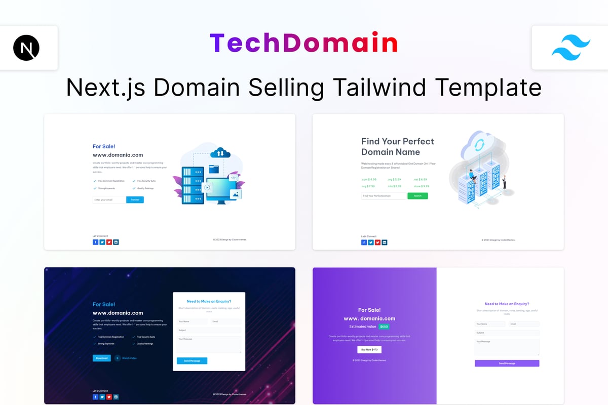 TechDomain – Next.js Tailwind 域模板