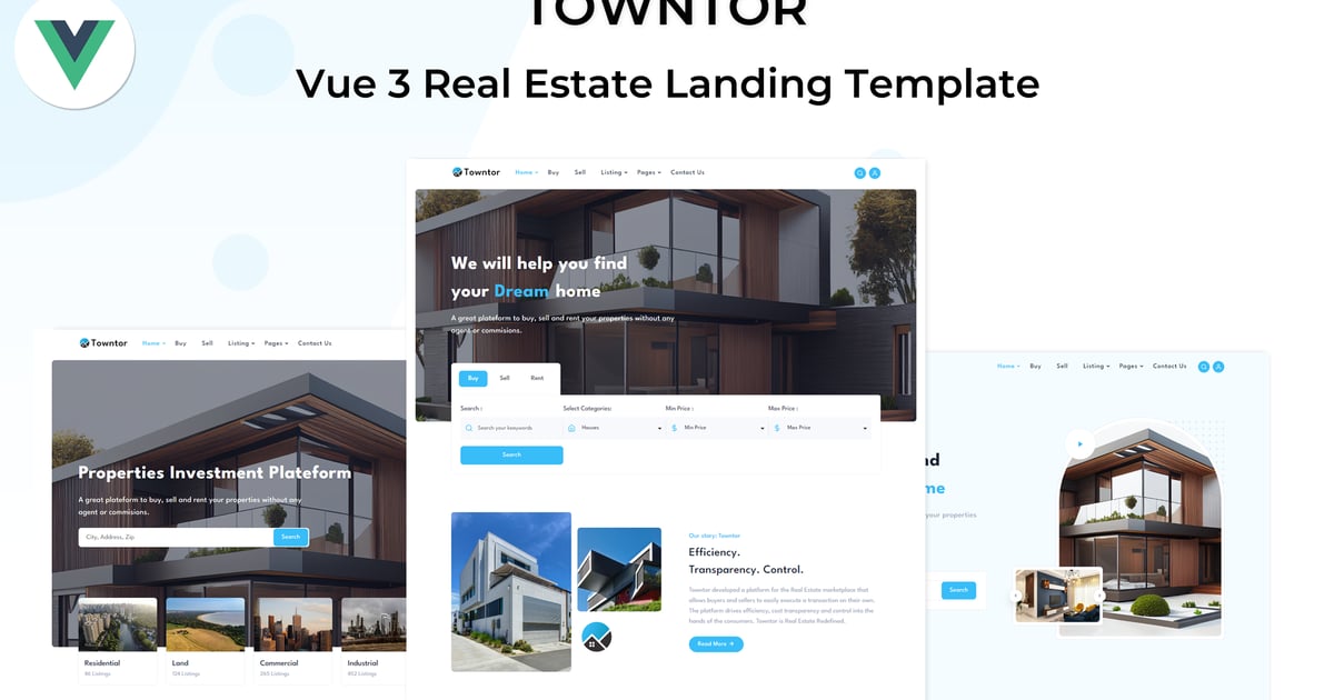 Towntor – Vue 房地产和物业模板