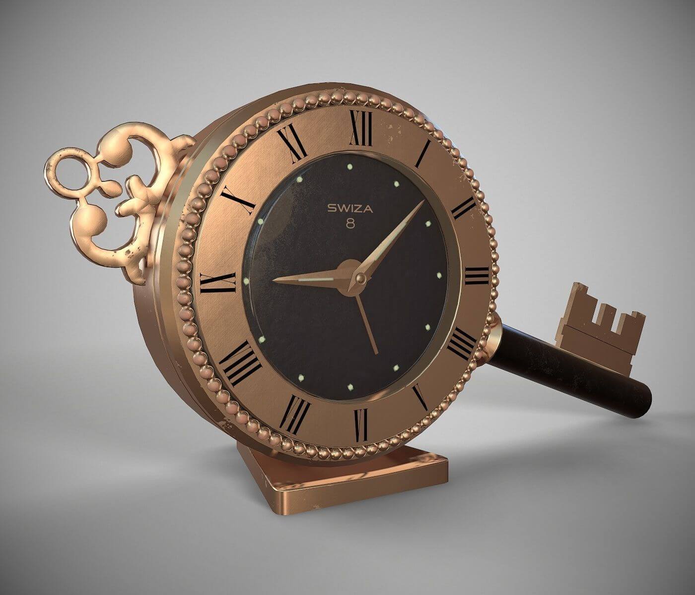 Swiza古董时钟Low poly 3D模型（OBJ,FBX）