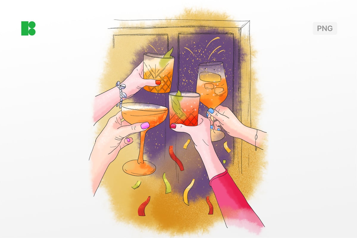 举杯庆祝矢量插画 Hands Raising Glasses in Celebration