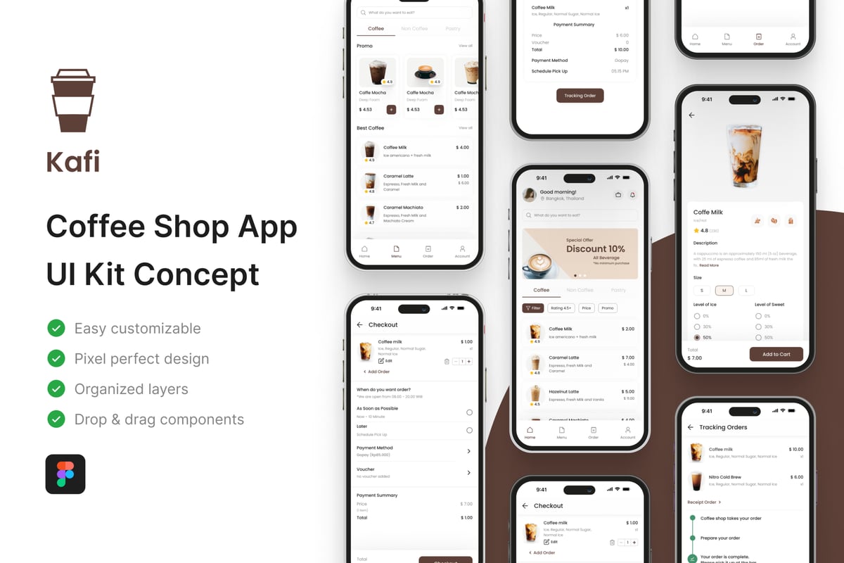 Kafi – 咖啡店应用程序 UI 套件