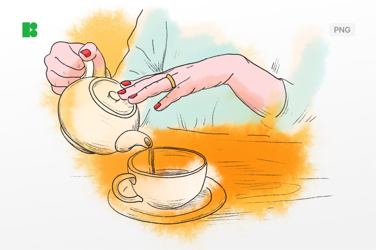 斟茶倒水插画素材 Woman Pouring Tea Into a Cup