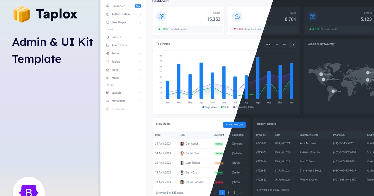 Taplox – 管理仪表板和 UI 工具包模板