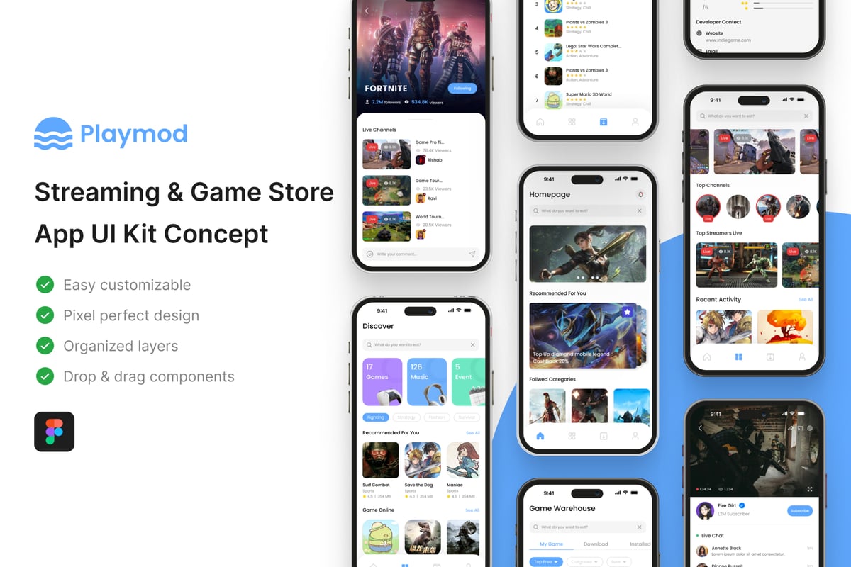 Playmod – 流媒体和游戏商店应用程序 UI 套件