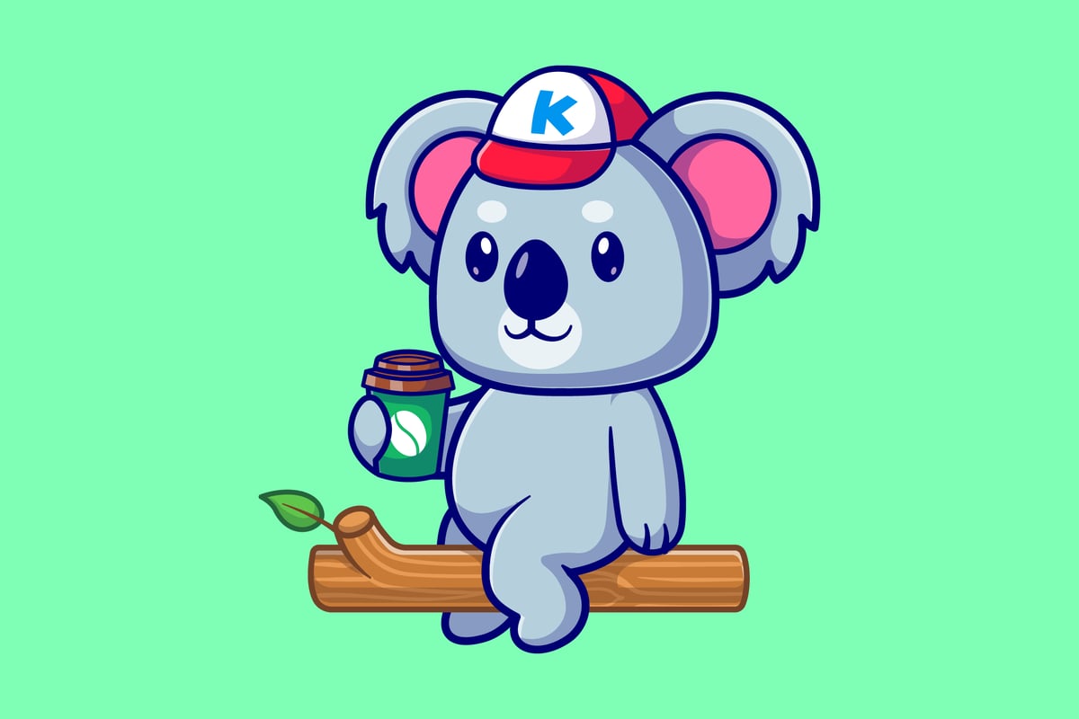 可爱的考拉在树上拿着一杯咖啡卡通