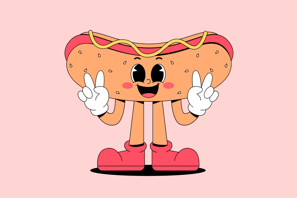 复古卡通热狗矢量插画 Retro cartoon hot dog vector