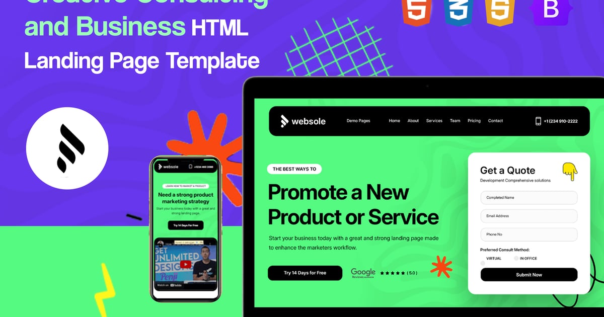 Websole – 创意和商业 HTML 登陆页面