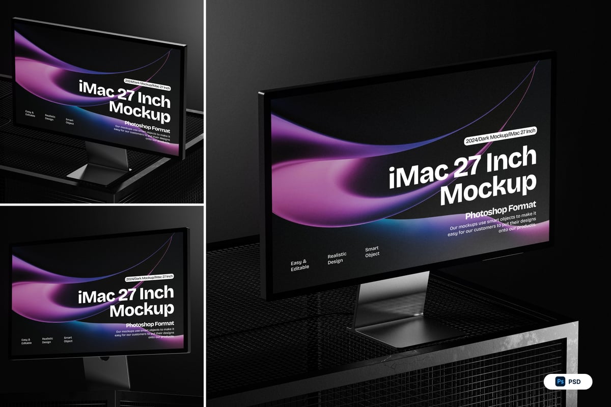 黑暗 Imac 电脑样机 (PSD)