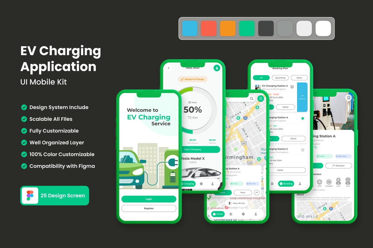 电动汽车充电移动应用App UI Kit (FIG)