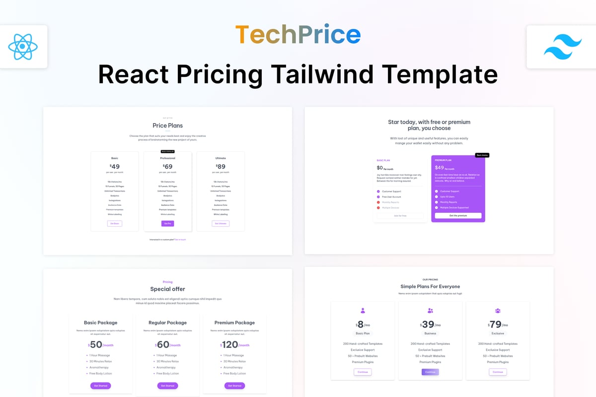 React Tailwind 定价表模板 – Techprice