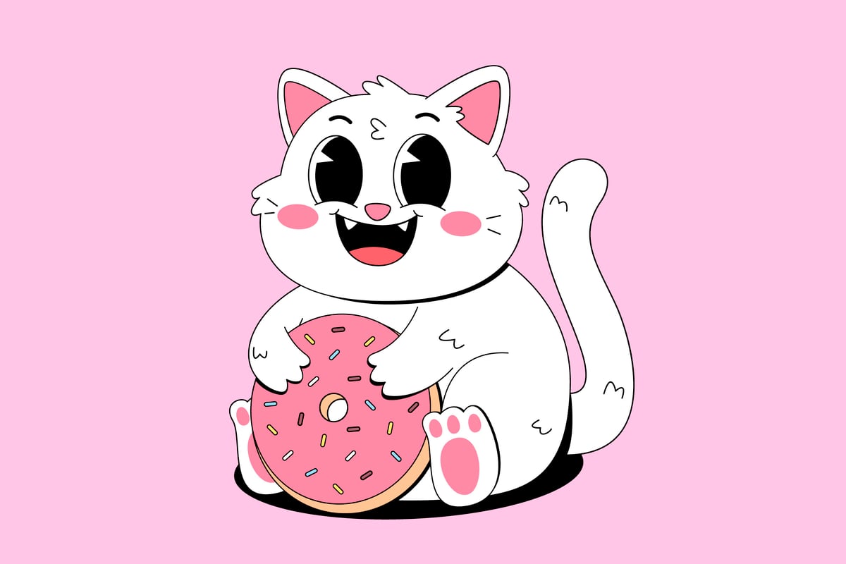 可爱的卡通猫与甜甜圈