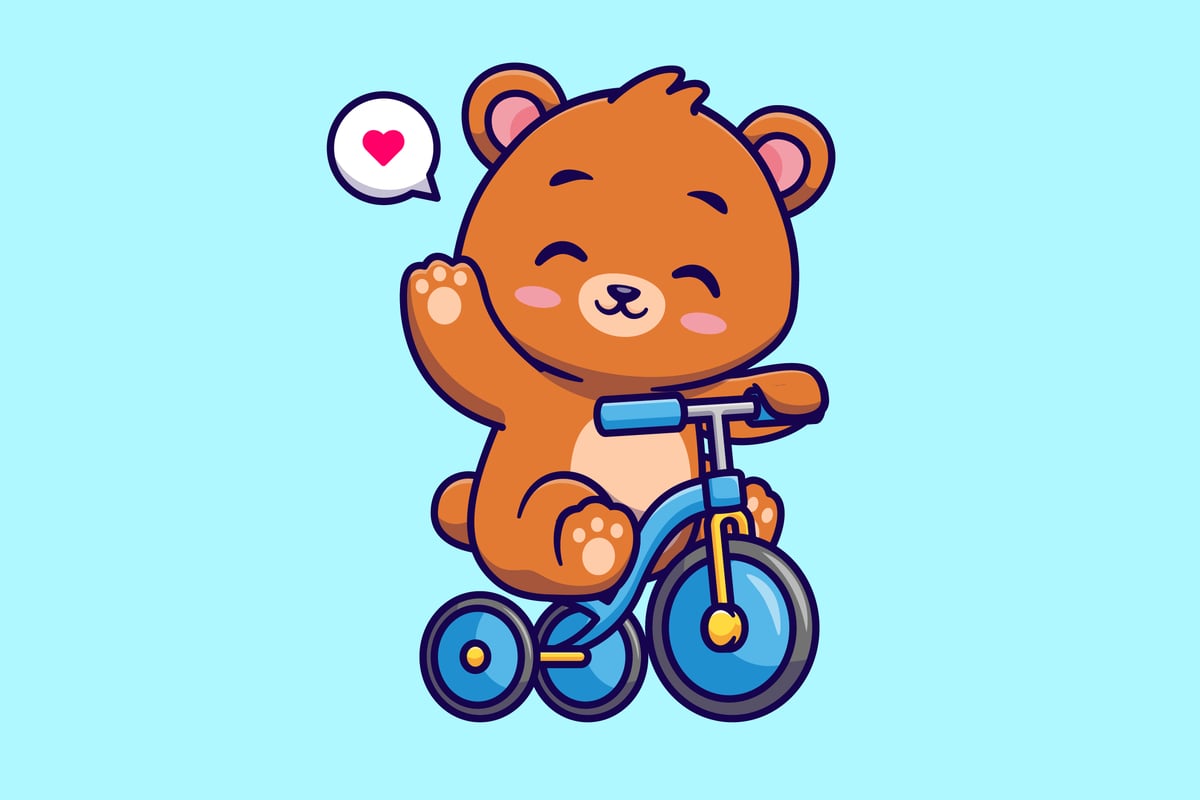 熊骑自行车手卡通插画 Cute Bear Riding Bicycle And Waving Hand Cartoon