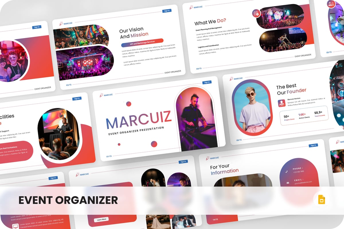 Marcuiz 活动组织者演示 Google 幻灯片