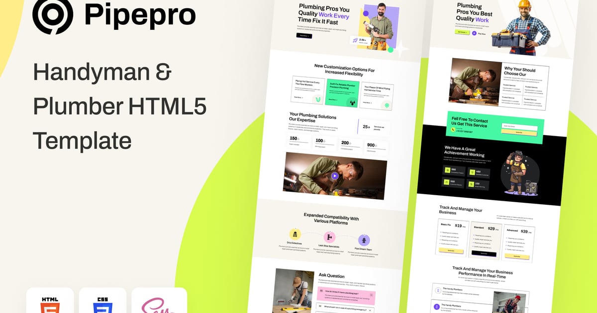 Pipepro – 杂工和水管工 HTML 模板