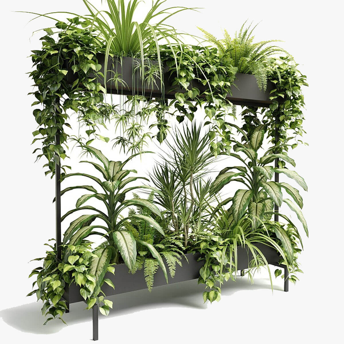 带绿植的Mynthe双层长方形花盆3D模型（OBJ,MAX）